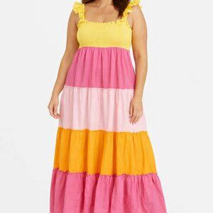 97% Cotton Crown & Ivy Tiered Colorblock Maxi Dress Size L